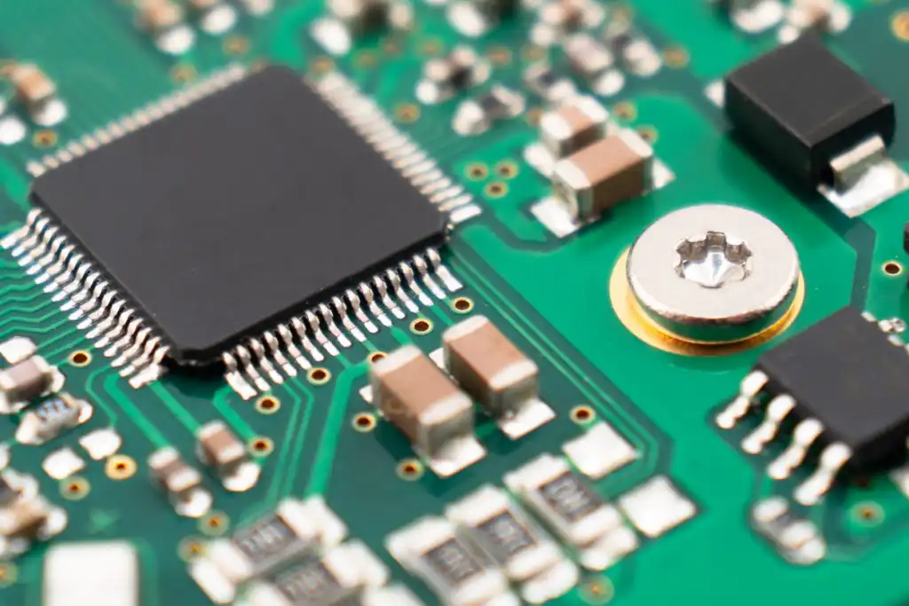 Closeup of a printed circuit board for automotive electronics services