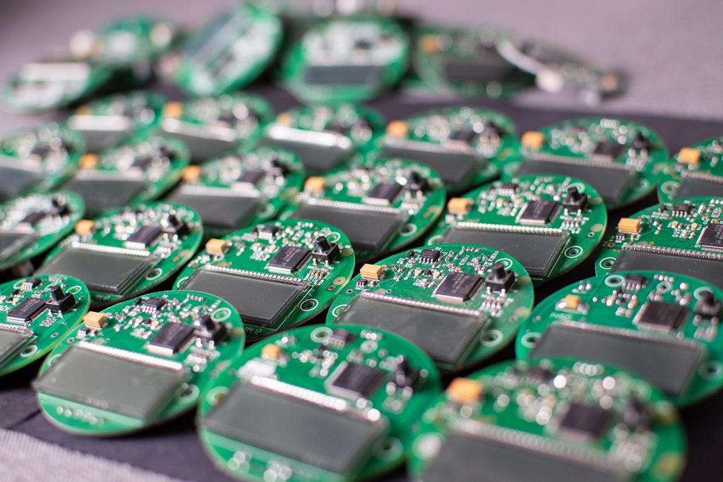 Rows of round circuit boards for contract electronics