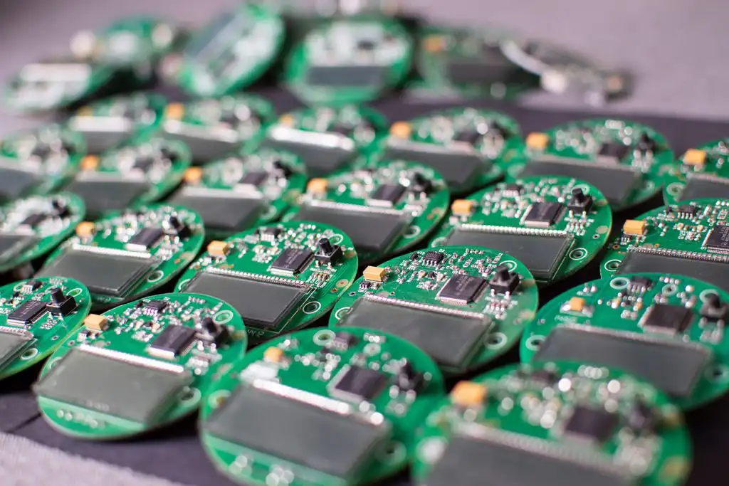 Rows of round circuit boards for contract electronics