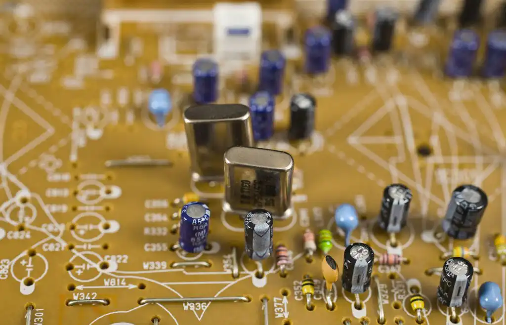 A closeup of types of circuit board components
